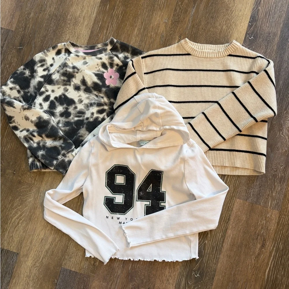 Bundle of girls long sleeved shirts sweatshirt, ribbed hoodie and sweater 11/12